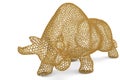 Gold hexagon wireframe or mesh bull on white background.3D illus