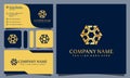 Gold hexagonal luxury logos design vector illustration with line art style vintage, modern company business card template Royalty Free Stock Photo