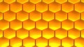 Gold hexagons 3D geometric background, shiny golden metallic honeycomb pattern