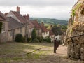 gold hill shaftesbury beautiful old england walkway path cottage Royalty Free Stock Photo