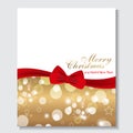 Gold holiday background with red bow for Christmas and New Year. Design for posters, banners or cards. Vector Royalty Free Stock Photo