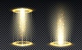 Gold hologram portal. Magic fantasy portal. Magic circle teleport podium with hologram effect. Vector gold glow rays