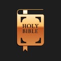 Gold Holy bible book icon isolated on black background. Long shadow style. Vector Royalty Free Stock Photo