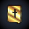 Gold Holy bible book icon isolated on black background. Vector Royalty Free Stock Photo