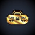 Gold Home stereo with two speakers icon isolated on black background. Music system. Vector