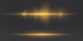 Gold horizontal lens flares pack. Laser beams, horizontal light rays. Collection effect light gold line png. Beautiful Royalty Free Stock Photo