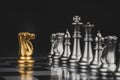 Gold horse chess with silver chess pawns pieces on chess board game competition Royalty Free Stock Photo