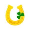 Gold horseshoe with clover icon isolated on white background. Royalty Free Stock Photo