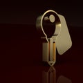 Gold Hotel door lock key icon isolated on brown background. Minimalism concept. 3D render illustration Royalty Free Stock Photo