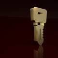 Gold Hotel door lock key icon isolated on brown background. Minimalism concept. 3D render illustration Royalty Free Stock Photo