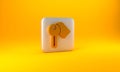 Gold Hotel door lock key icon isolated on yellow background. Silver square button. 3D render illustration Royalty Free Stock Photo