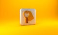 Gold Hotel door lock key icon isolated on yellow background. Silver square button. 3D render illustration Royalty Free Stock Photo