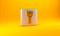 Gold Hotel door lock key icon isolated on yellow background. Silver square button. 3D render illustration Royalty Free Stock Photo