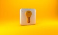 Gold Hotel door lock key icon isolated on yellow background. Silver square button. 3D render illustration Royalty Free Stock Photo