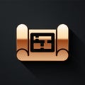 Gold House plan icon isolated on black background. Long shadow style. Vector Illustration Royalty Free Stock Photo