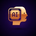 Gold Humanoid robot icon isolated on black background. Artificial intelligence, machine learning, cloud computing