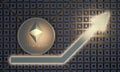 Gold icon ethereum coin iwith up arrow