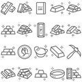 Gold icon illustration vector set. Contains such icon as Gold bar, Gold ring, Bullion, ingot, Wealth, Investment, Golden and more.