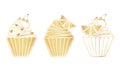 Gold icons set of cupcakes bakery logo isolated on white background Royalty Free Stock Photo