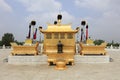 Gold incense burner on sacrificial altar of genghis khan mausoleum, adobe rgb