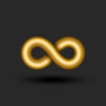 Gold infinity logo 3d golden ratio endless geometric shape, metallic gradient infinite symbol technology symbol