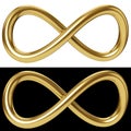 Gold infinity loop on white and black background