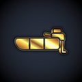 Gold Inflatable boat with outboard motor icon isolated on black background. Vector