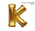 Gold inflatable toy foil balloons font. Letter K. 3D vector realistic. You can change the color.