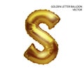 Gold inflatable toy foil balloons font. Letter S. 3D vector realistic. You can change the color