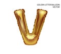 Gold inflatable toy foil balloons font. Letter V. 3D vector realistic. You can change the color