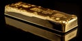 Gold ingots on black background. Financial concept. Generative AI Royalty Free Stock Photo