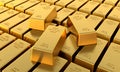 Gold ingots close up. Gold bars, the weight of a gold bar is 1000 grams. Wealth and reserve concept. Business and