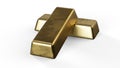 Gold ingots or golden bullions 3d render on white Royalty Free Stock Photo