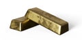 Gold ingots or golden bullions 3d render on white Royalty Free Stock Photo