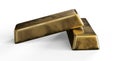 Gold ingots or golden bullions 3d render on white Royalty Free Stock Photo