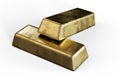 Gold ingots or golden bullions 3d render on white Royalty Free Stock Photo