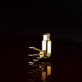 Gold Inhaler icon isolated on brown background. Breather for cough relief, inhalation, allergic patient. Medical allergy