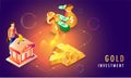 Gold Investment concept based web template design with isometric