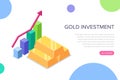 Gold investment concept. Can use for web banner, infographics, hero images. Flat isometric vector illustration isolated