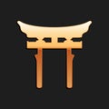 Gold Japan Gate icon isolated on black background. Torii gate sign. Japanese traditional classic gate symbol. Long