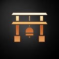 Gold Japan Gate icon isolated on black background. Torii gate sign. Japanese traditional classic gate symbol. Vector