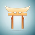 Gold Japan Gate. Torii icon on blue background