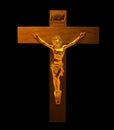 Gold Jesus Christ on the Cross with a Crown of Thorns Jesus of Nazareth King of the Jews Statue Royalty Free Stock Photo