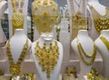 Gold jewelry in the display window Royalty Free Stock Photo