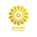 Gold jewelry logo design. Luxury islamic arabic logotype. Elegant golden flower. Geometric emblem brand or company name wit