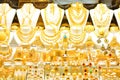 Gold jewelry in the window case of a jewelleries shop