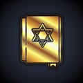 Gold Jewish torah book icon isolated on black background. Pentateuch of Moses. On the cover of the Bible is the image of Royalty Free Stock Photo