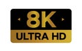 1.1Gold 8k Ultra HD label isolated on white background. High resolution Icon logo; High Definition TV / Game screen monitor displa