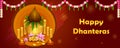 Gold Kalash with decorated diya for Happy Dhanteras Diwali festival