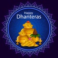 Gold Kalash for Happy Dhanteras Diwali festival holiday celebration of India greeting background